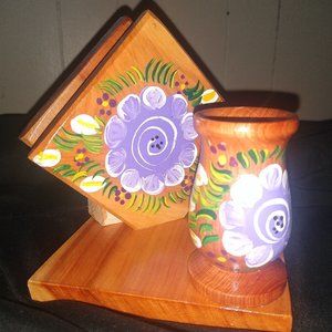 Wooden napkin and toothpick holder